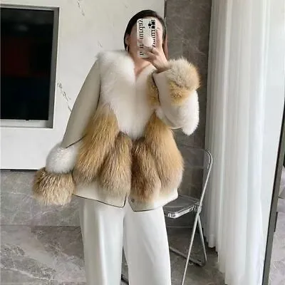 Real Fox Fur Coat Women's Fashion Slim Short Jackets Thicken Parka Overcoats XL • $269.48