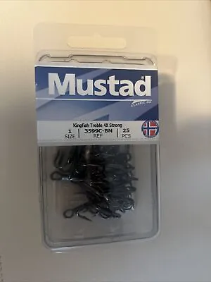 Mustad 3599C-BN Size 1 4x Strong Kingfish Treble Hook 25 Pack • $13.99
