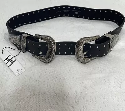 B-Low The Belt Baby Bri Bri Black Belt Silver Studded Floral Hardware Medium NWT • $74.89