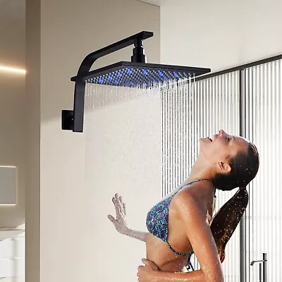 LED Brass Shower Head Rain Black Top Sprayer For Shower Faucet Set W/Shower Arm • $42.99