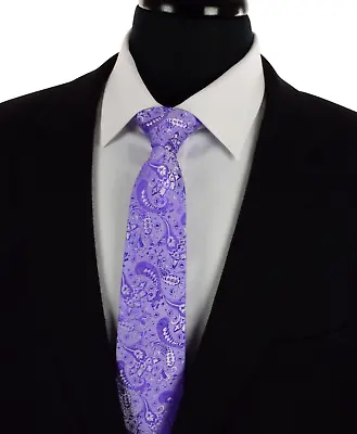 New Men's Tie Silk Blend Necktie Wedding Floral Paisley Purple Woven UK Lilac • £11.95