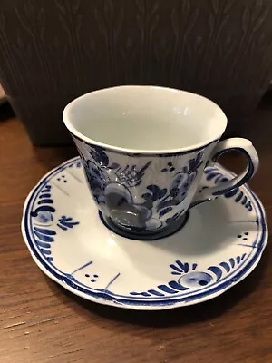 Delft Blauw 210 Hand Painted Demitasse Cup And Saucer Blue And White • $12.99