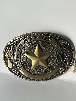 The State Of Texas Belt Buckle.Brass Star Flag Color Metal Made In USA. • $19.75