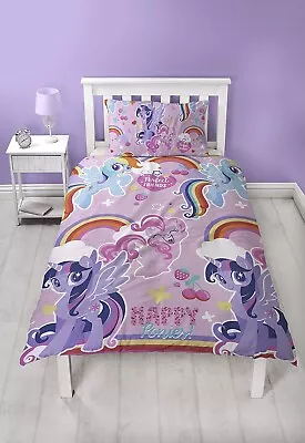 Single Bed My Little Pony Crush Duvet Cover Set Rainbow Hearts Pink Purple Horse • £16.99