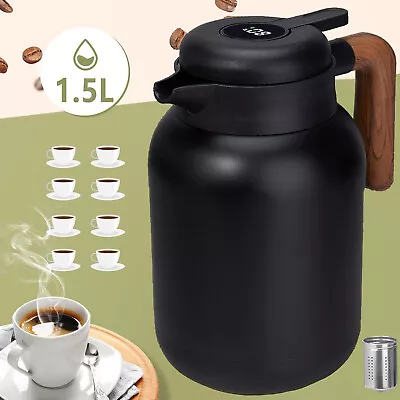 1.5L Stainless Steel Tea Pot Insulated Vacuum Jug Flask Coffee Pot Travel Airpot • £18.89