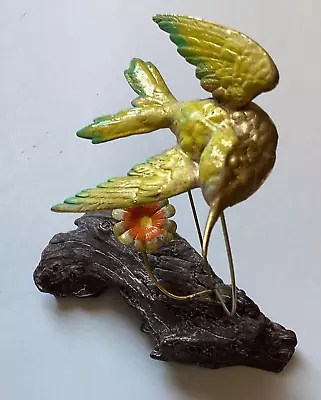 Vtg. Wire Sculpture Flower Hummingbird Enamel Metal Orange Flowers Art Figurine • $12