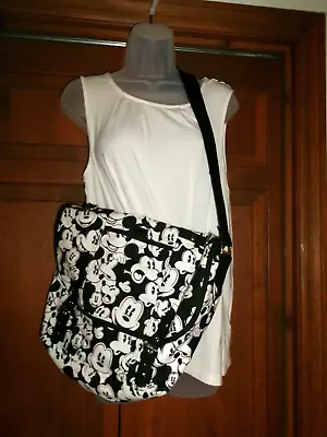 Disney Parks Mickey Mouse Shoulder Book Bag Satchel Black White Expressions Face • $19.99