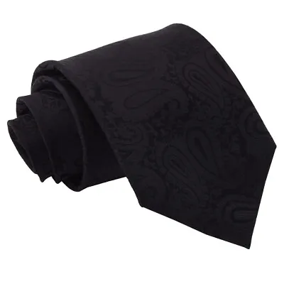 Black Tie Woven Floral Paisley Mens Classic Wedding Necktie By DQT • £7.99
