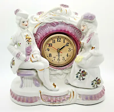 Victorian Courting Couple Porcelain Mantel Clock Quartz Lefton Taiwan 8  X 9  • $44.99