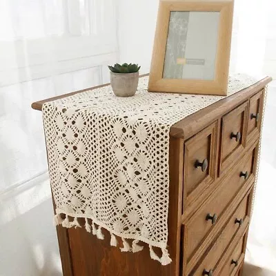 12 X70  Vintage Table Runner Dresser Scarf Hand Crochet Lace Doily With Tassel • $16.91