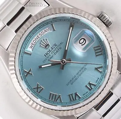 Rolex Mens Day-Date 36mm Presidential 18239 18k White Gold-Ice Blue Roman Dial • $21986.95