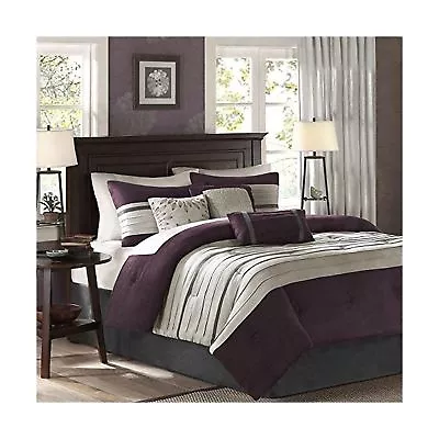 Madison Park Palmer 7 Piece Comforter Set - Plum - Queen - Pieced Microsuede ... • $111.99