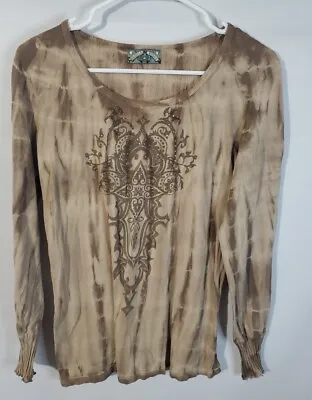 Vanilla Sugar Blouse Women's Size Large Embellished 3/4 Sleeve Tie Dye Bohemian • $15.04