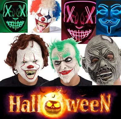 £8.99 • Buy Halloween Masks LED Spooky Scary Fancy Dress Costume Latex Clown Mask