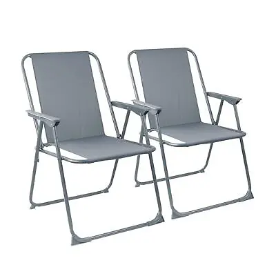 2x Folding Metal Beach Chairs Outdoor Camping Picnic Armchair Canvas Seat Grey • £25