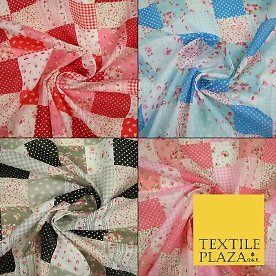 Floral Gingham Spotted Patchwork Printed Poly Cotton Fabric Polycotton Craft 45  • £1.25