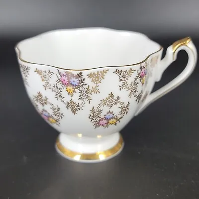VTG Fine Bone China England Teacup  1950s Fluted Gold Chintz Wreath Replacement • $11.57