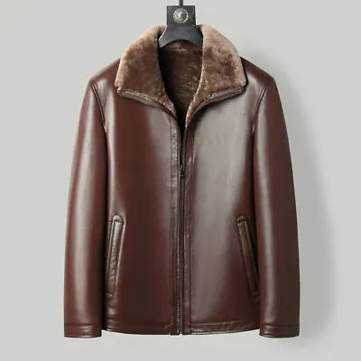 Sheepskin Genuine Leather Short Lapel Wool Liner Fur Jacket Velvet Fur Coat Men • $310.80
