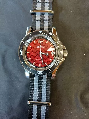 VOSTOK AMPHIBIA 13043A Rare! Russian Military Watch Automatic Red. Custom Strap • $105