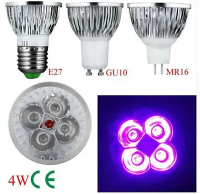 UV 4W E27/GU10/MR16 UV Ultraviolet Purple Light LED Bulb Lamp 85-265V /12V 4x1w • £4.79