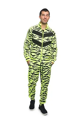 Men's Tiger Reflective Jogging Track Suits Track Pant&Jacket Sweatsuit Set ST576 • $49.95