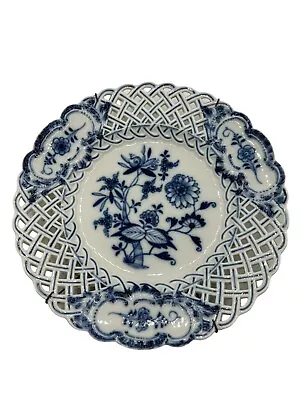 Antique Meissen Blue Onion Pierced Show Plate Rare Back Decorated 9.25” W Hanger • $70