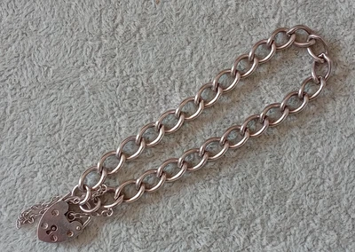 £6.50 • Buy Vintage Sterling Silver Charm Bracelet Heart Lock Safety Chain Empty No Charms