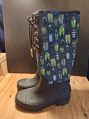 Tory Burch Lana Beetle Printed Tall Rain Boots Size 7 Women • $29.99