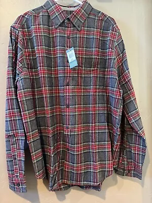 NWT Eddie Bauer Men's L Gray Grey Red Plaid Flannel Shirt Long Sleeve Large • $20