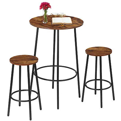 3 Piece Pub Dining Table Set Wooden Round Breakfast Tables W/2 Bar Chairs Stools • $51.58