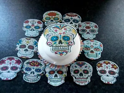 12 Or 24 Edible Wafer Paper Mexican Sugar Skulls Cake/cupcake Toppers • £2.85