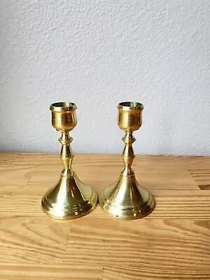 Small Gold Metal Candlesticks Pair Taper Candle Holder 4  Simple • $25