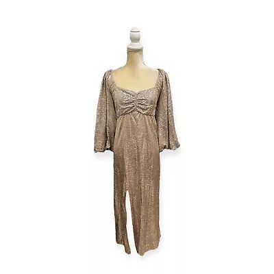 Show Me Your Mumu Sydney Gold Midi Dress Metallic Sparkles Size XL Extra Large • $40.99