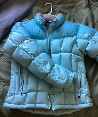 Marmot Light Blue Puffy Puffer Quilted 650 Fill 80% Down Jacket Sz Women’s S/P • $49.95