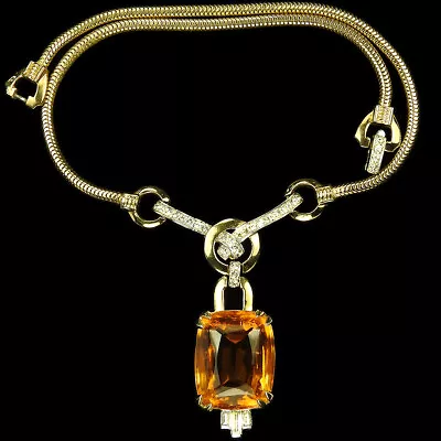 Mazer Gold And Pave Buckle With Pendant Table Cut Topaz Necklace • $625