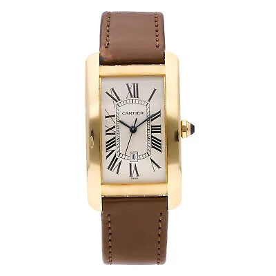 Cartier Tank Americaine 18k Yellow Gold Automatic Men's Watch W2603156 - 1740 • $6950