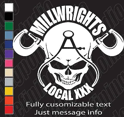 UNION MILLWRIGHTS SKULL MICROMETER Customizable NUMBER Vinyl Decal Sticker • $19.95