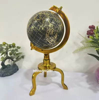 Vintage Rotating 5'' Gold And Black World Globe With Stand For Your Desk/Office • $75.11