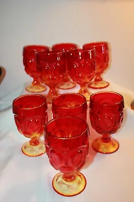 Vtg Set Of 9 ~ Amberina Moon & Stars Red Water Wine Goblet 6  Glasses ~ EUC • $145