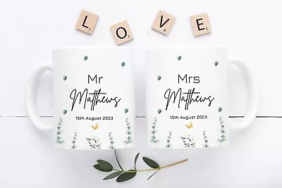 Personalised Bride And Groom Mr Mrs Mug Set Cup Friend Couples Wedding Day Gift • £10.92