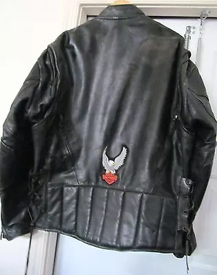 VINTAGE HOT LEATHER Jacket Coat Motorcycle Biker HARLEY PATCH Zip Lining Mens 48 • $139