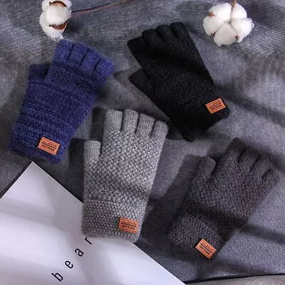 Winter Alpaca Wool Fingerless Gloves Thermal Mens Knitted Half Finger Mittens AU • $11.54