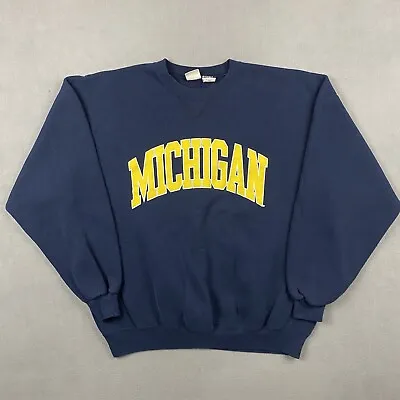 Vintage Michigan Wolverines Sweatshirt Mens 2XL Blue Fleece Heavyweight 90s USA • $32