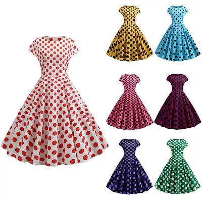 £19.39 • Buy Womens 1940s 50s Polka Dot Rockabilly Vintage Retro Party Swing Audrey Dress 8
