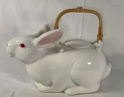 VTG Fitz And Floyd 1984 White Rabbit Teapot With Bamboo Handle • $60