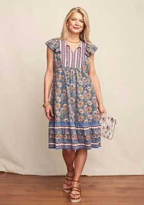 Matilda Jane Womens M Heart To Heart Pasture Blue Floral Flutter Sleeve Dress • $35