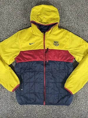 Nike FC Barcelona Mens Sz L Reversible Hooded Soccer Full Zip Puffer Blue Jacket • $34.99