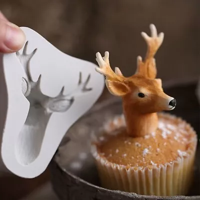 3D Christmas Deer Silicone Mould Cake Decorating Sugarcraft Tool Cupcake Topper • $10.53