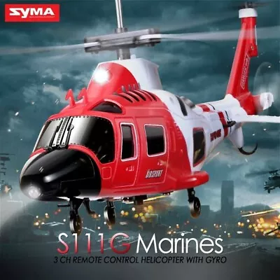 Original SYMA S111G 3CH Remote ControlGyroLED Lights Marines RC Helicopter Toy • $37.90