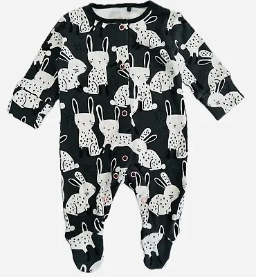 Baby NXT Bunny Sleepsuit Charcoal Grey Pink Cute Easter Rabbit Newborn NEW • £3.99